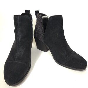 TOMS Everly Glitter Ankle Boot Women’s Size 9 Black Suede Sparkle Heeled Bootie